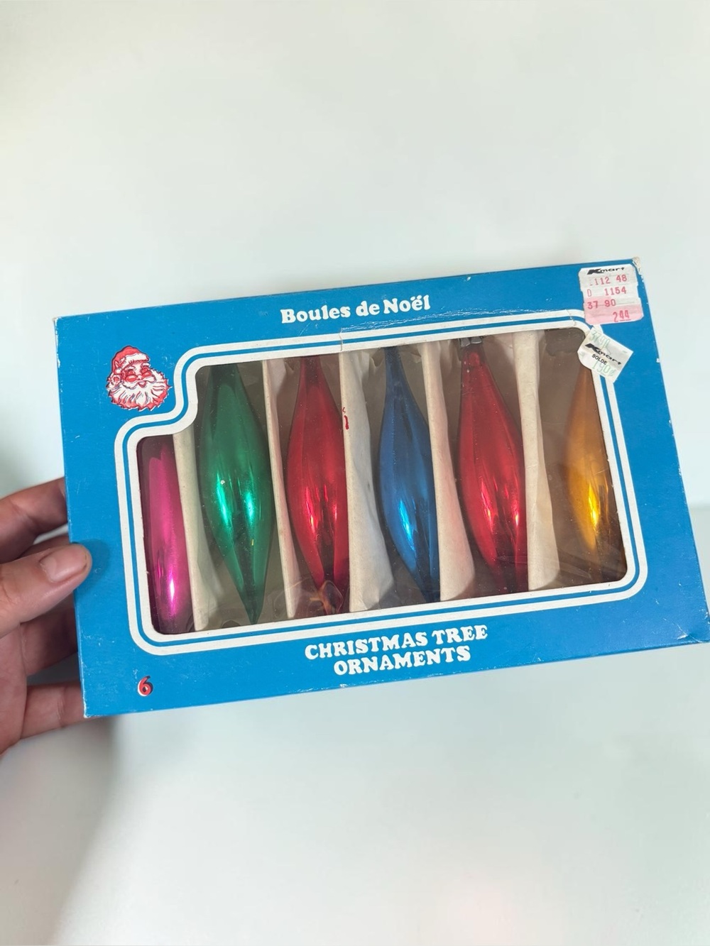 Vintage Santa Land Poland Glass Teardrop Christmas Ornaments Set of 6